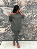 Off the Shoulder Vibez | Olive Knit Set