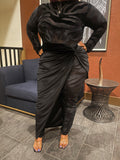 Velvet Zipper Jumpsuit Set W/Cover Skirt | Black